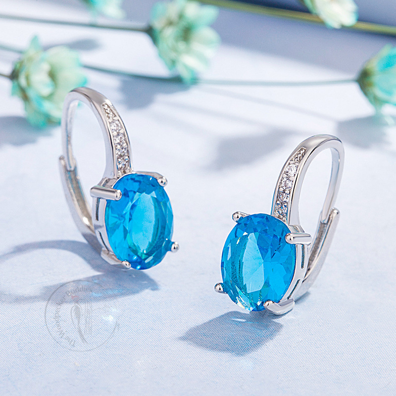 Cubic Zirconia Crystal Stone Hoop Earrings 925 Sterling Silver Women Jewellery