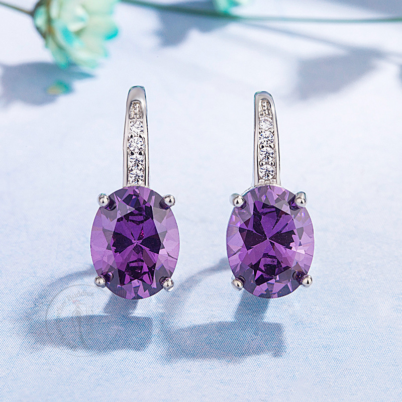 Cubic Zirconia Crystal Stone Hoop Earrings 925 Sterling Silver Women Jewellery