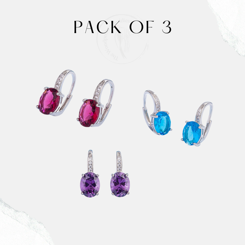 Cubic Zirconia Crystal Stone Hoop Earrings 925 Sterling Silver Women Jewellery