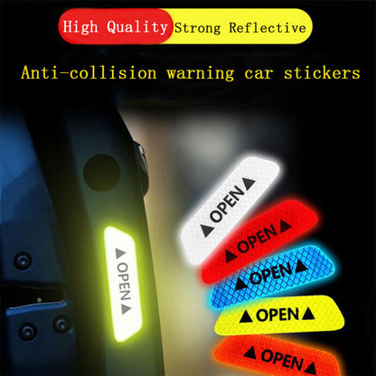 4x Universal Car Door Open Sticker Reflective Tape Safety Warning Decal