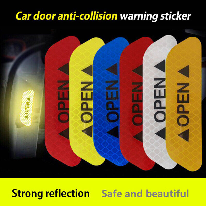 4x Universal Car Door Open Sticker Reflective Tape Safety Warning Decal