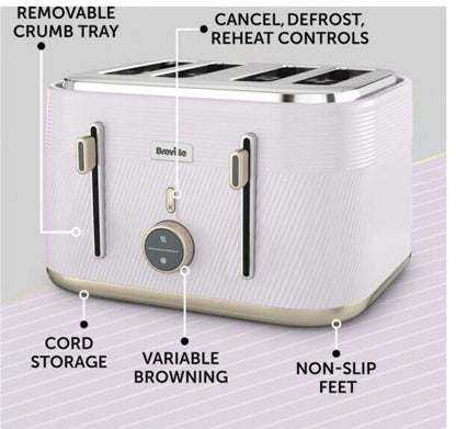 BREVILLE Obliq VTT998 4-Slice Toaster - Lilac & Gold